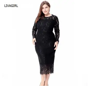 

women black/white/red plus size lace dress autumn Elegant 6XL large size bodycon Sexy midi dress party Big Size dresses vestidos