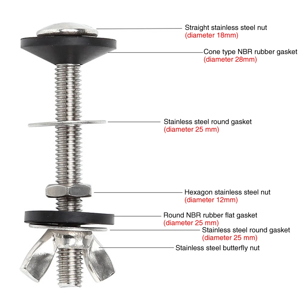 Cistern To WC Pan Fixed toilet cistern fixing kit Practical Stainless Steel Home Bolt Through Kit Closestool Durable Bathroom Accessories Spare 2pcs