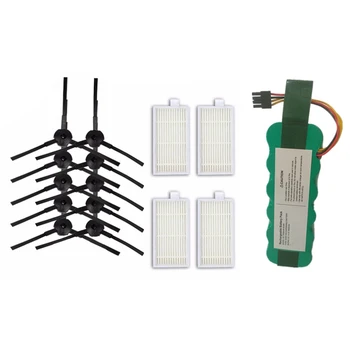 

10Pcs Side Brush+4Pcs Filter Hepa for Ariete Briciola 2711 & 1x 2000Mah Ni-Mh Battery for Ariete Ilife2711 2712 2717Ram