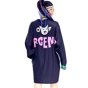 

Autumn Spring Fashion Letter Cat Printing Round Neck Long Sleeve Loose Leisure Large Size Female Long T-Shirt Hip Hop Top YXR220