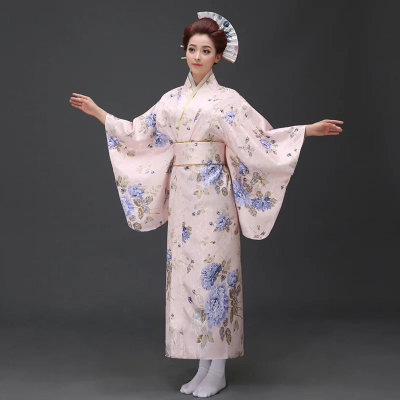Япония Женщины японский традиционный цветочный принт длинное кимоно сценический костюм маскарадный костюм азиатская одежда сексуальная Гейша юката женщины - Цвет: Blue floral