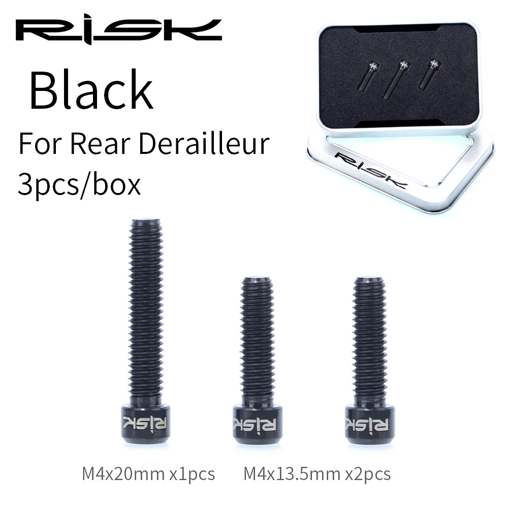 3pcs Set Black RISK титановый сплав M4x13.5 M4x20mm MTB дорожный велосипед передний и задний переключатель хода регулировочные болты переключения передач регулировочный винт - Цвет: 3pcs Set Black
