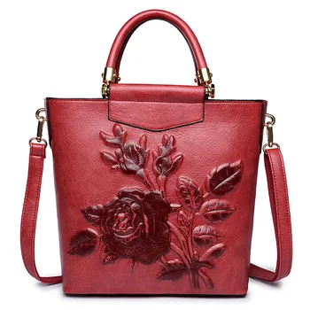 

2020 new national style shoulder bag peony three-dimensional embossed retro women bag portable messenger bag