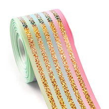 Winsome 75 мм 3 дюйма 50 ярдов пользовательские рельсы золотой лазерной фольги постепенное изменение корсажная лента