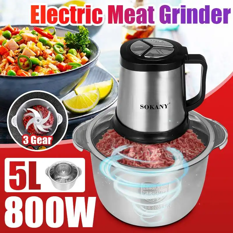 800w 5l Electric Meat Mixer Blender Grinder 3speed Stainless Steel