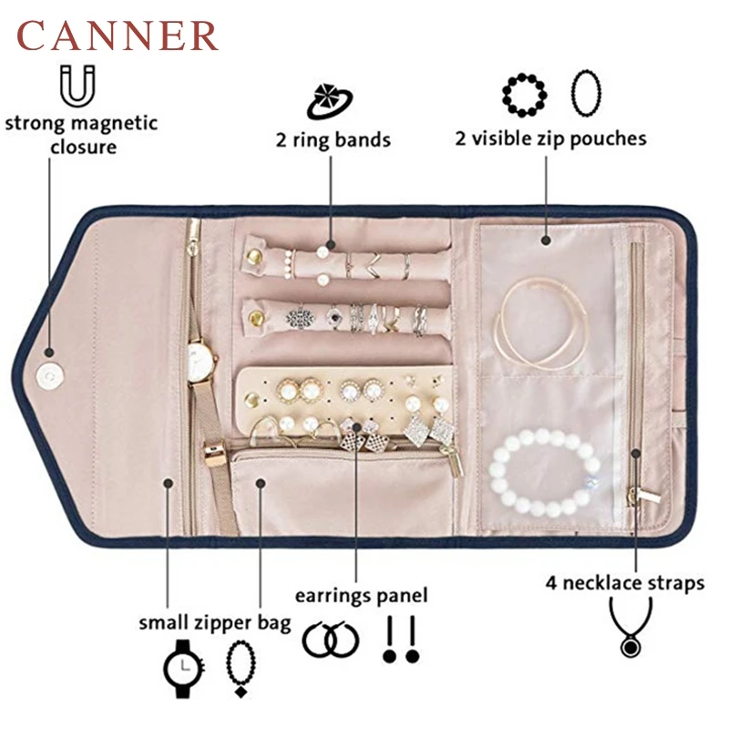 Модный Дорожный органайзер для бижутерии рулон складной чехол для ювелирных изделий для путешествий кольца ожерелья браслеты органайзер для сережек сумка