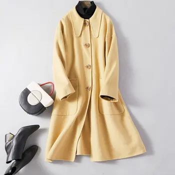 

2019 Autumn Winter Coat Women Fashion Loose Long Double-faced 100% Cashmere Wool Blend Coat Female Single Breasted Woolen Jacket