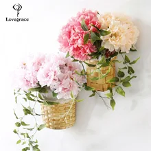 Lovegrace Bridesmaid Bouquet Artificial Silk Flower 5 Heads Peony Blue Bouquet Office Home Wedding Decor DIY Flower Arrangement