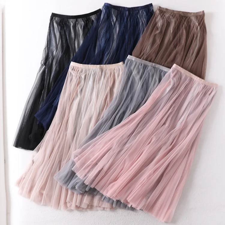 

A Generation of Slimming Drape Mid-length Pleated Long Skirts Summer Mesh Dress Fairy Skirt Entity