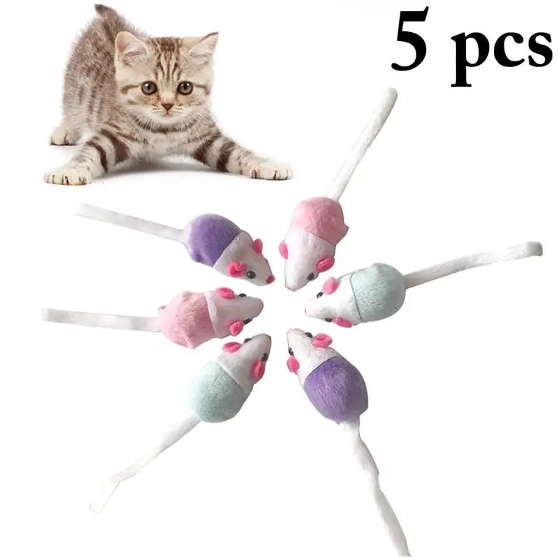 5pcs Mice Shape Toy Set Plush Interactive Pet Chase Toy Mouse Toys For