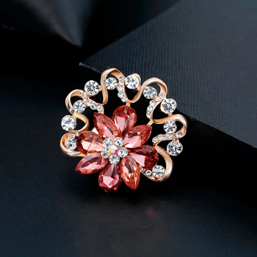 Womens Crystal Scarf Ring Clip Buckle Flower Silk Shawl Holder Brooch Badge With Safety Pin