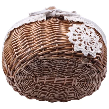 

Wicker Basket Rattan Storage Basket Box Picnic Basket Fruit Flower Baskets With Lid And Handle And White Liner For Camping #Co