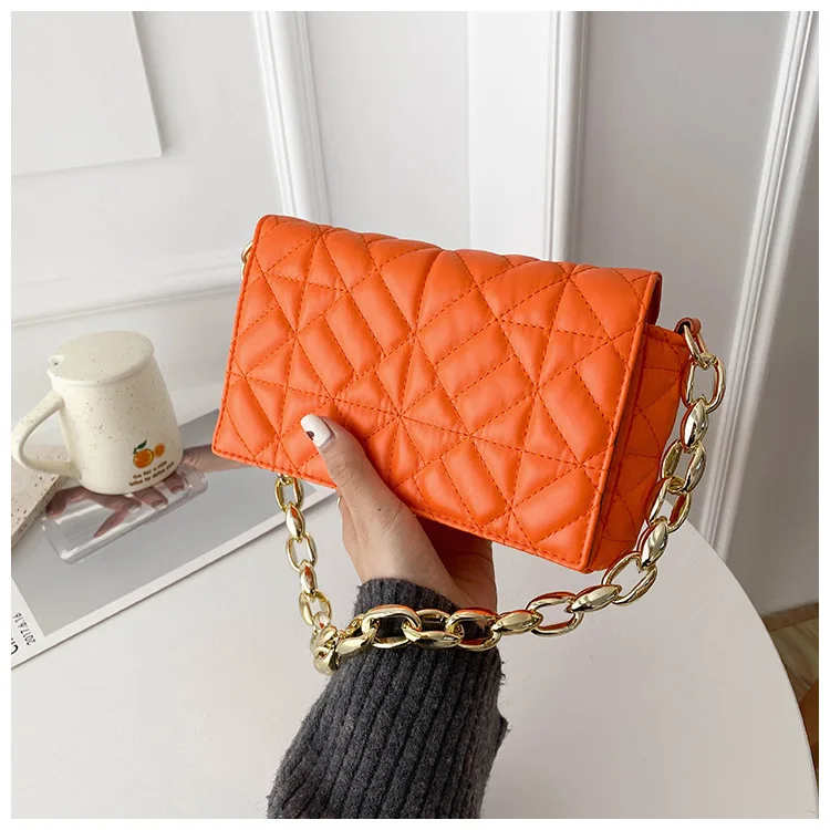 2022 Fashion Plaid Shoulder Bag Thick Chain Underarm Bags For Women Brand Designer Handbags And Purses Ladies Crossbody