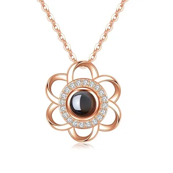 

New Arrival S925 Sterling Silver Love Memory 100 Languages I Love You Plum Pendant Gift Projection Necklace