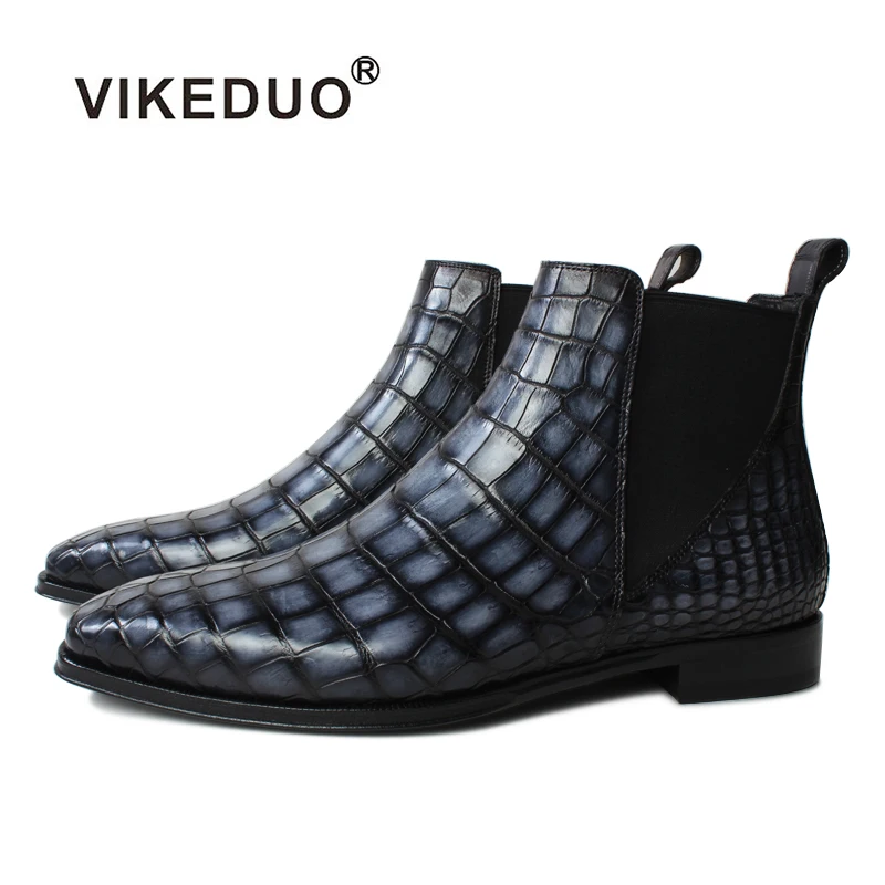 VIKEDUO Echtes Krokodil Leder Stiefeletten feur myanner клетчатая патина Karree Handgemachte Mans Schuhe зимняя Челси Zapatos