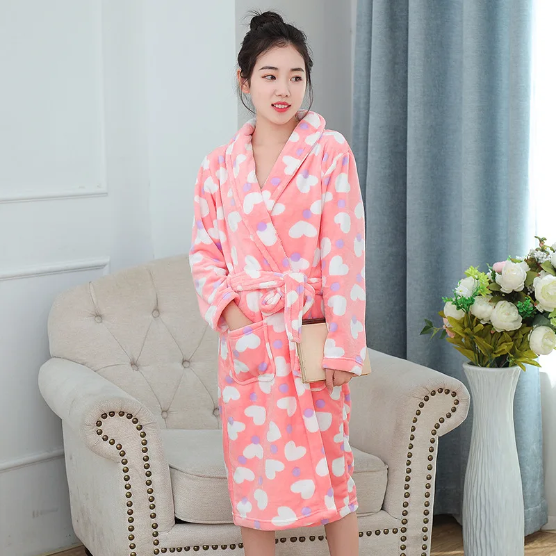 Мягкий теплый зимний женский халат-кимоно, фланелевый Халат, одежда для сна, толстая Домашняя одежда кораллового цвета, Повседневная Домашняя одежда, одежда для сна с цветами - Цвет: A6