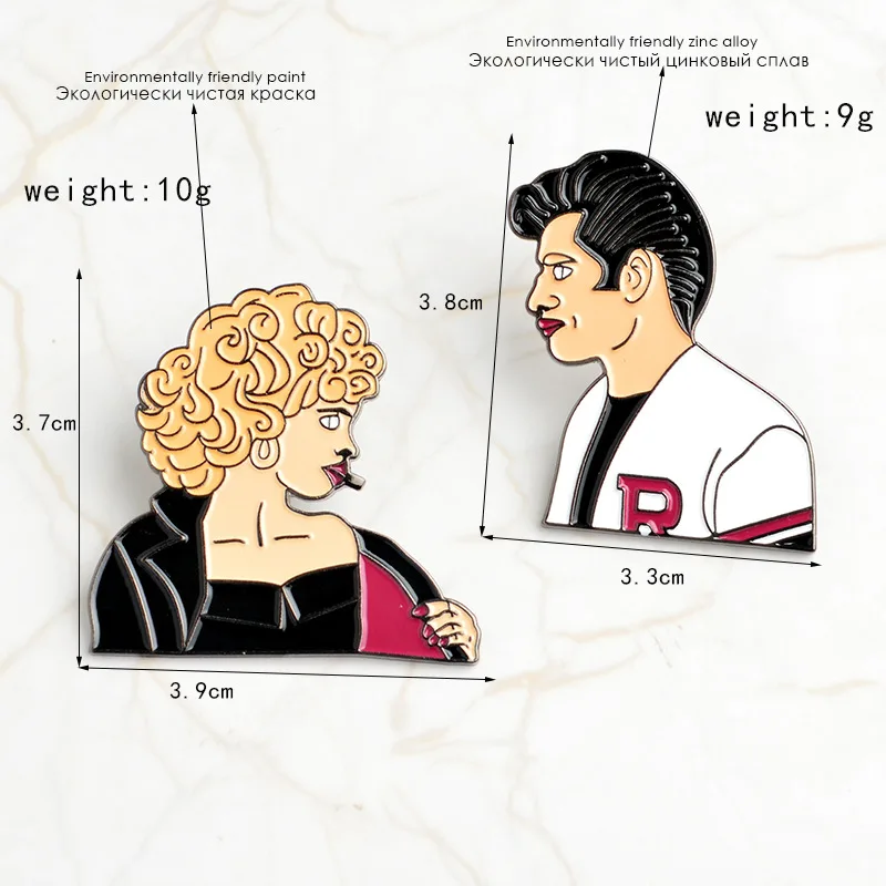 Fashion-Movie-Sandy-and-Danny-Brooch-Enamel-Brooches-Button-Badges-Lapel-pin-For-Men-Women-for
