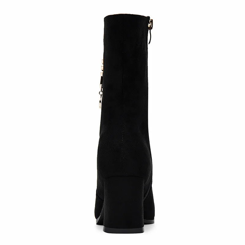 

Dunhu 2019 Winter New Style Pointed Toe Chunky Heel Boots Waterproof Platform Casual Short Boots Side Zipper WOMEN'S Shoes 68125