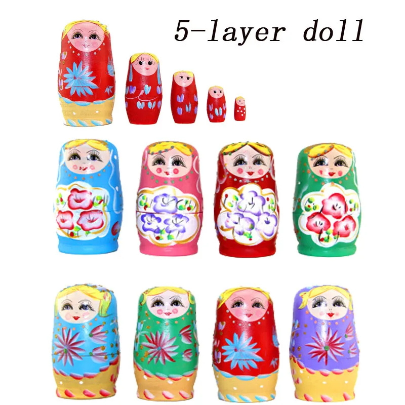 

Babushka Russian Matryoshka 5PCS / Set Wooden Doll Nesting Children Russian Hand Painted Matching Doll Toys Children Gift Dolls