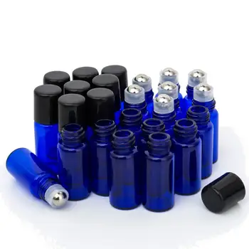 

24Pack 3ML Cobalt Blue Glass Roller Bottle Essential Oil Roll-on Bottle With Stainless Steel Roller Balls Refillable Containers