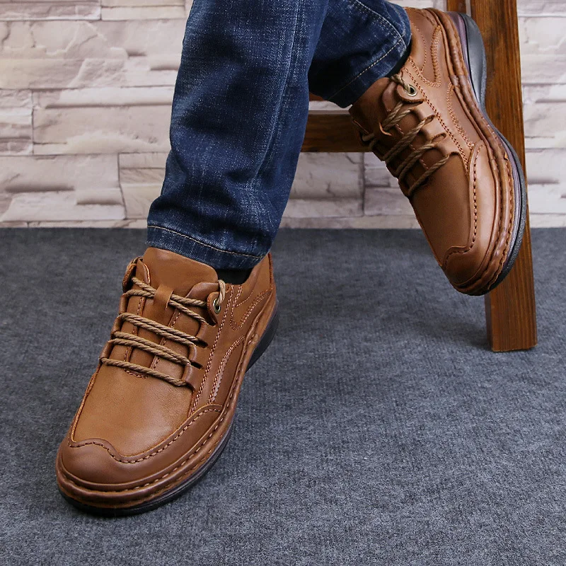 

Winter Cowhide Loafers plus Velvet Business MEN'S SHOES Formal Wear Derby Trendy Shoes Retro Handmade Casual Shoes Leather Shoes