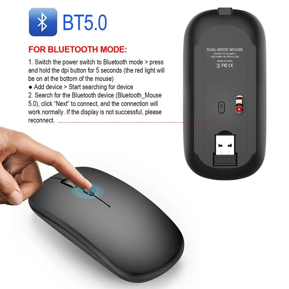 Беспроводная сенсорная мышь Bluetooth 5 0 оптический USB приемник тонкий бесшумный