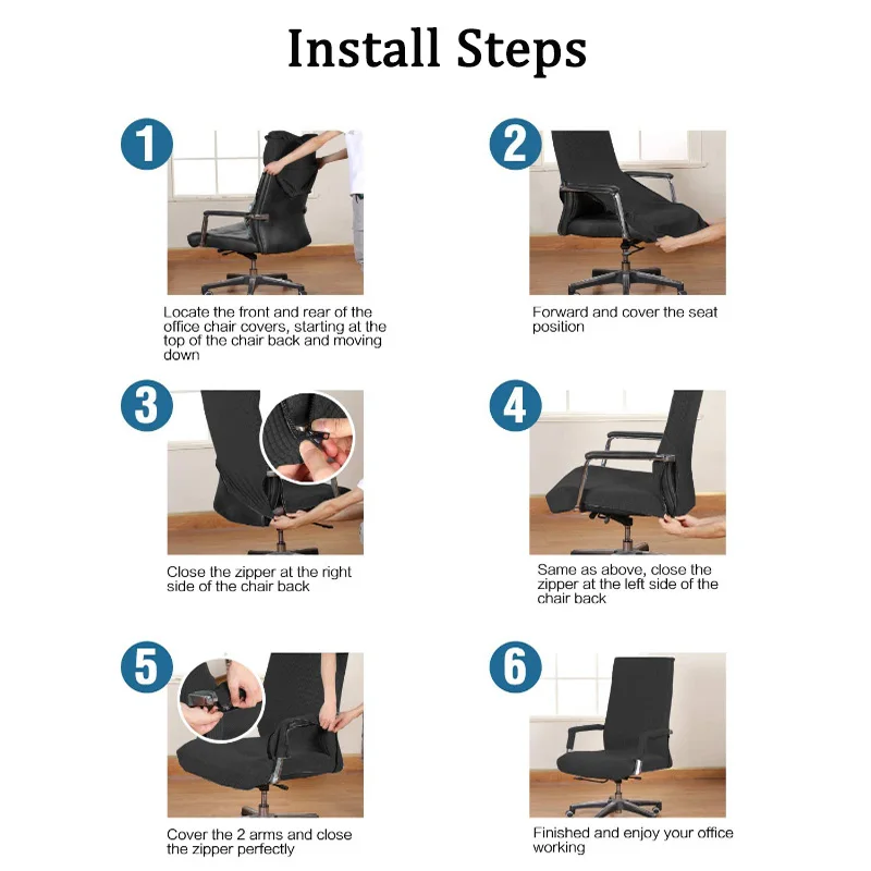Description Picture 5 of item3PC/Set Elastic Office Computer Chair Cover Modern Anti-dirty Boss Rotating Chair Seat Case Removable With Armrest Covers