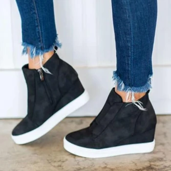 

Increased Internal women vulcanize shoes wedge sneakers women non-slip leather female casual shoes plus size Zapatos Mujer VT872
