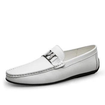 

Men Leather Casual Boat Shoes Slip on Comfortable Man Flat Walking Loafers Fashion Spring Autumn Male Moccasins Black White
