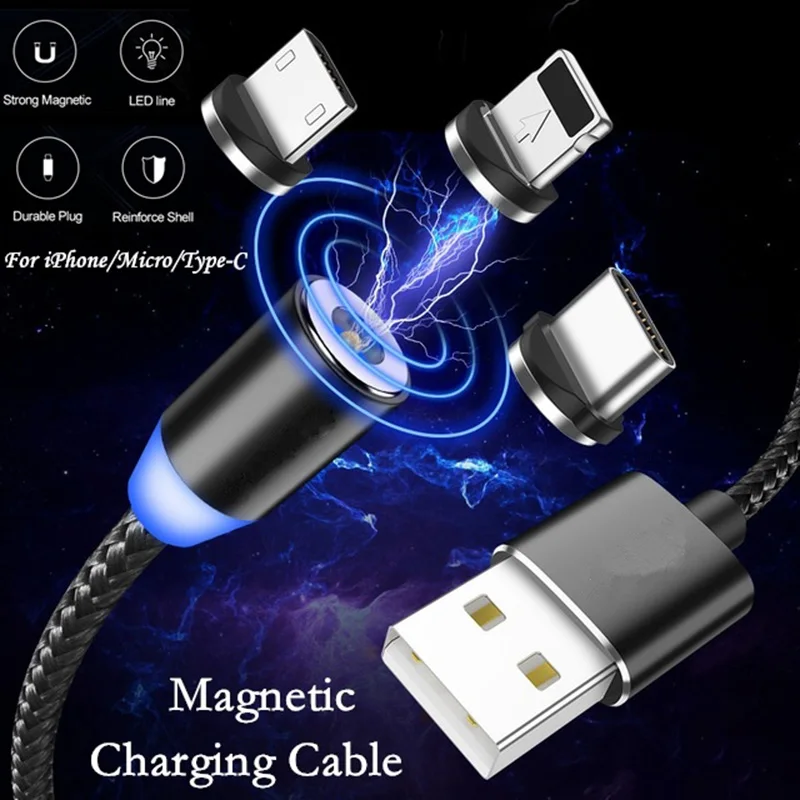 1 м светодиодный магнитный usb-кабель для iPhone Xs Max 8 7 6 и кабель USB type C и кабель Micro usb для samsung Xiaomi huawei автомобильный телефонный кабель