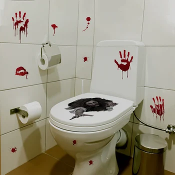

Toilet Sticker Halloween Horror Stickers Waterproof Removable DIY Woman Ghost Bathroom Wall Window Decals Party Props Decor