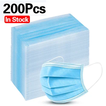 

200pcs Disposable Protection Face Mouth Mask Non-Woven Fabrics Mask Anti-Dust Anti Fog Haze Hanging Ear 3-layer Filtration Mask