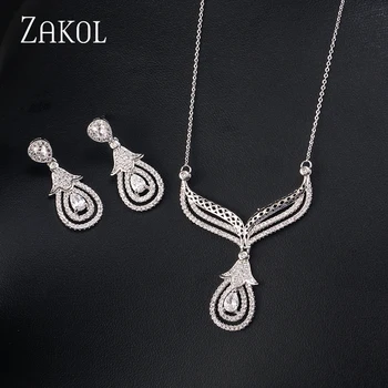 

ZAKOL Luxury Exquisite Jewelry Sets for Women Wedding Party Jewelry Accessories Cubic Zircon Stud Earrings & Necklace Gift