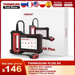 THINKCAR – Thinkscan Plus S4 Scanner automobile OBD2, outils de Diagnostic automobile, système ECM/TCM/ABS/SRS/BCM en option, 3 Reset gratuits à vie 