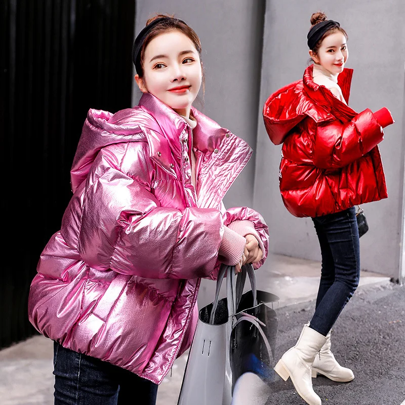

2019 Winter Korean-style Straight-Cut Short Slim Fit Stand Collar Hooded Padded Coat down Jacket Women's Students Tide