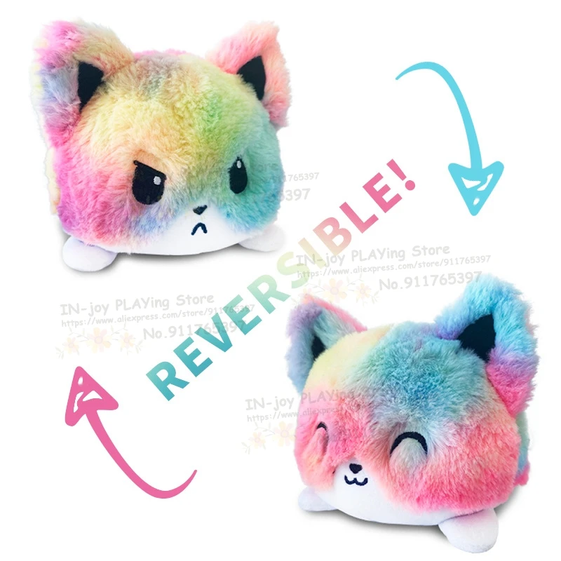 Single Sale Reversible Anime Kawaii Pillows Plush Toys Stuffed Toys Rainbow Colors Cat Elf Decoration Toy For Children Kids Gift