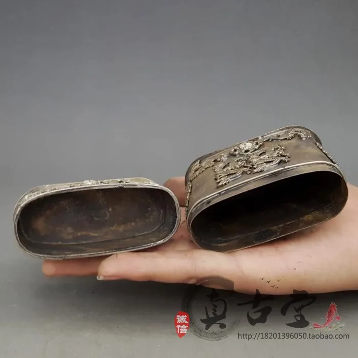 White copper cut tobacco embossed dragon and phoenix double lion white copper box toothpick box