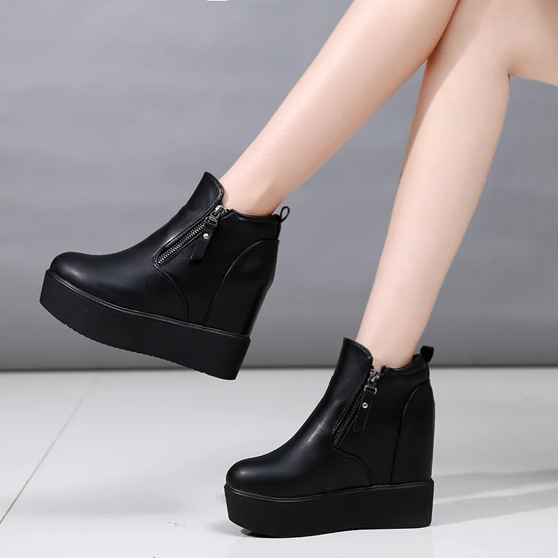 

L6602 Elevator Short Boots Women's 2019 Autumn And Winter round-Toe Lace-up Platform Thick Bottomed Korean-style Versatile High-
