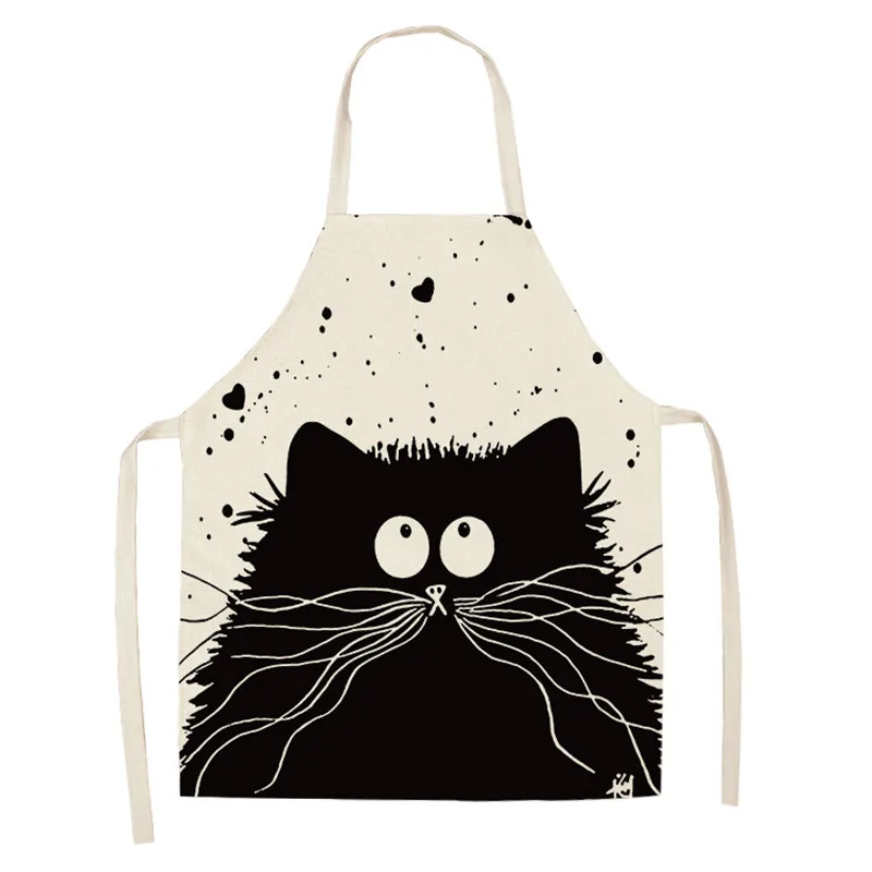 Funny Cartoon Cat Sleeveless Home Cleaning Tools women kids Kitchen Apron Cotton Linen Easy Cleaning Waterproof Waist Bib