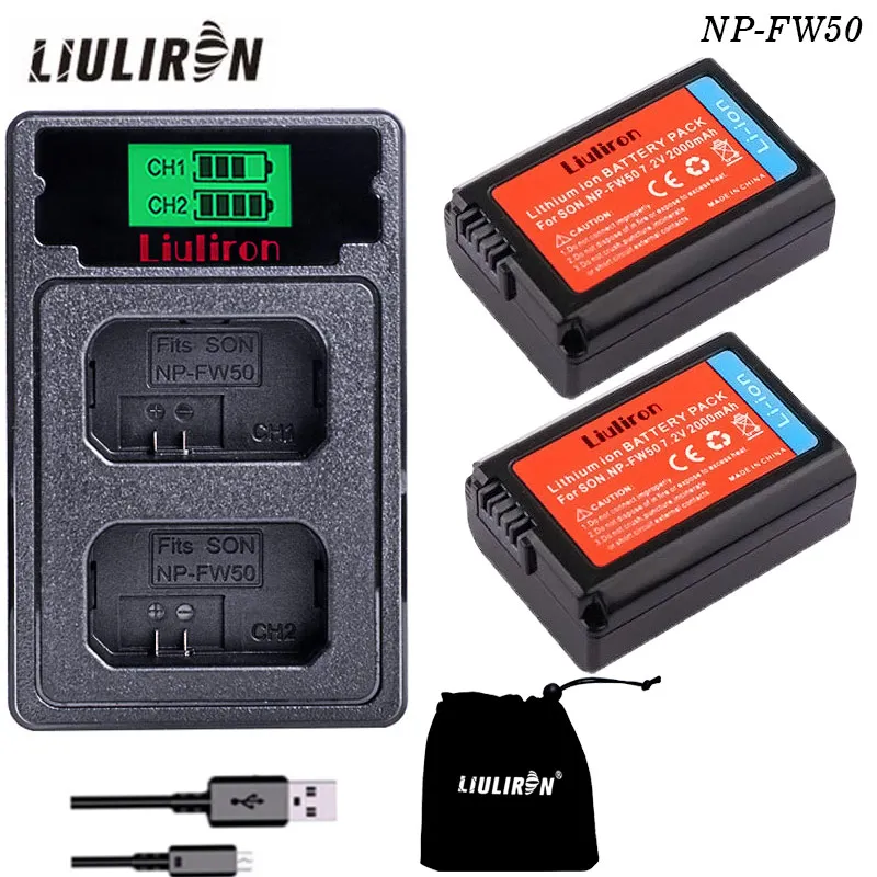 2000 мАч NP-FW50 NP FW50 батарея для камеры+ ЖК USB двойное зарядное устройство для sony Alpha a6500 a6300 a6000 a5000 a3000 NEX-3 a7R - Цвет: charger and 2battery