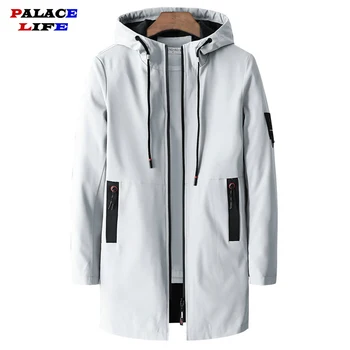 

Spring Autumn Casual Long Jacket Men 2020 Plus size M-5XL Stand collar Windproof Jackets Hooded Solid Elastic Windbreaker