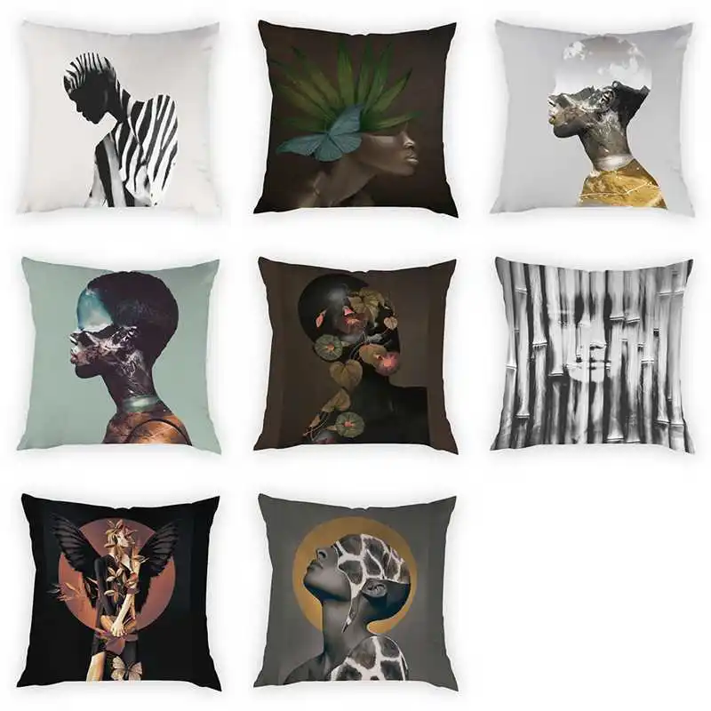 

Portrait Cushion Cover Woman Art Portrait Pattern Pillow Case Home Decoration Peach Skin Pillow Case 45*45cm
