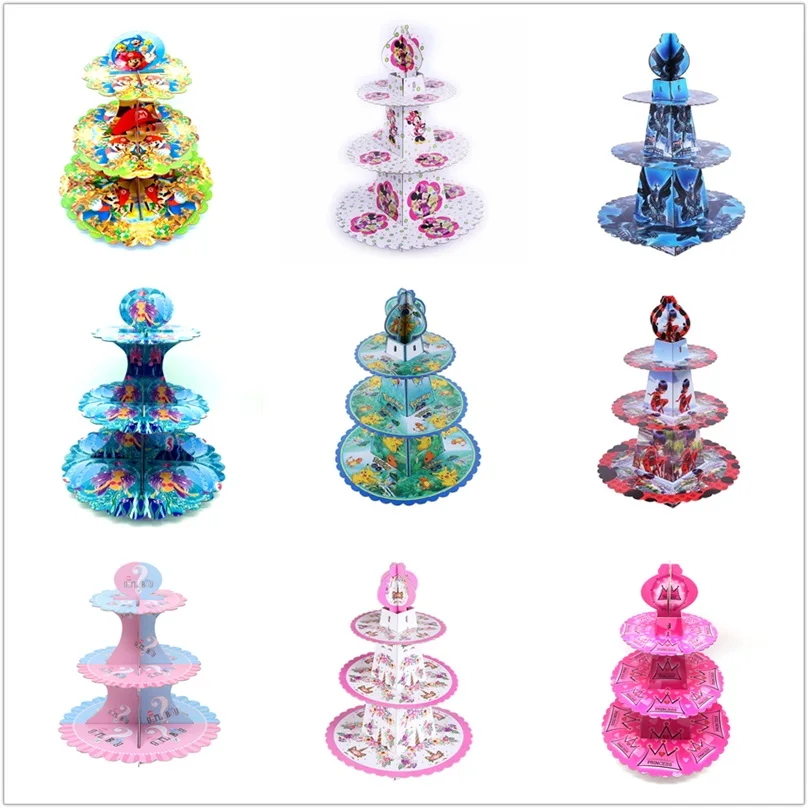 

1set Mickey Minnie Mouse Ladybug Kids Birthday Party Decoration 3-tier Cake Stand Baby Shower Mario Cupcake Stand Candy Bar