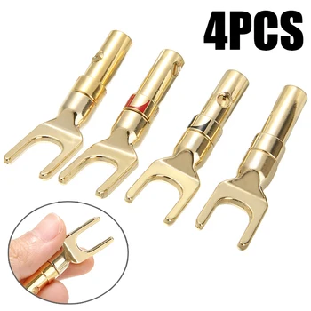

4pcs/lot Gold Plated Speaker Plug Connecter Type Y Spade Speakers Plugs Audio Screw Fork Connector Adapter