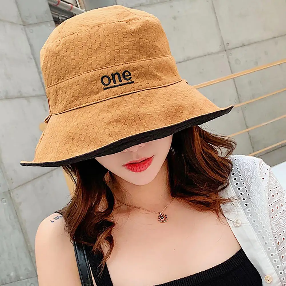 

Women Fisherman Hat Foldable Sun Hat Female Double-sided Letter Pattern Sunscreen Hat All-matching Spring and Summer