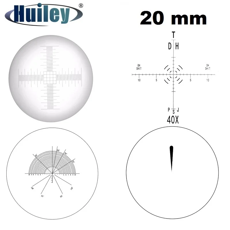 

20mm Microscope Micrometer Target Calibration Eyepiece Micrometer X Y Cross Ruler Needle Concentric Semi-circles Reticle Scale
