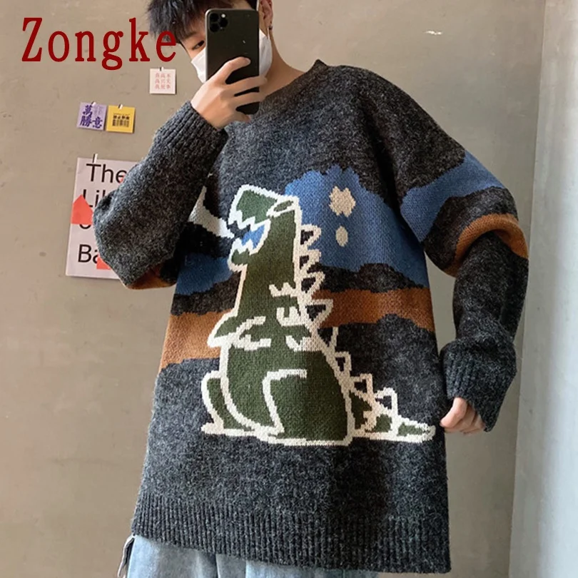 Zongke 2020 New Spring Little Monster Casual Sweater Men Slim Fit Knitted Pullover Men Fashion Brand