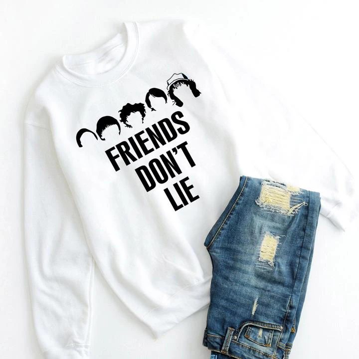 Friends Dont Lie Slogan Printed Ladies T-Shirt Casual Short Sleeve Tee for Women