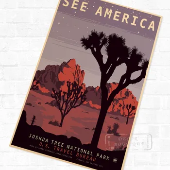 

USA Joshua Tree National Park Travel Vintage Retro Kraft Poster Decorative DIY Wall Canvas Sticker Home Bar Art Posters Decorati