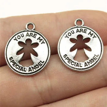 

WYSIWYG 8pcs 22x18mm You Are My Special Angel Pendant Angel Charm Guardian Round Round Angel Pendants